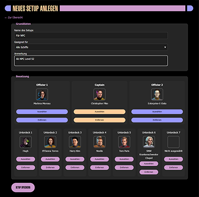 Persönliches Logbuch | Neues Crew Setup anlegen